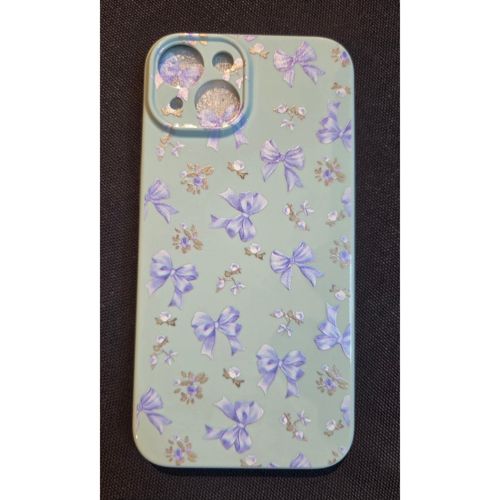 Oylaxoy iPhone 14 Case Blue Purple Bow Floral Protective Cover NEW